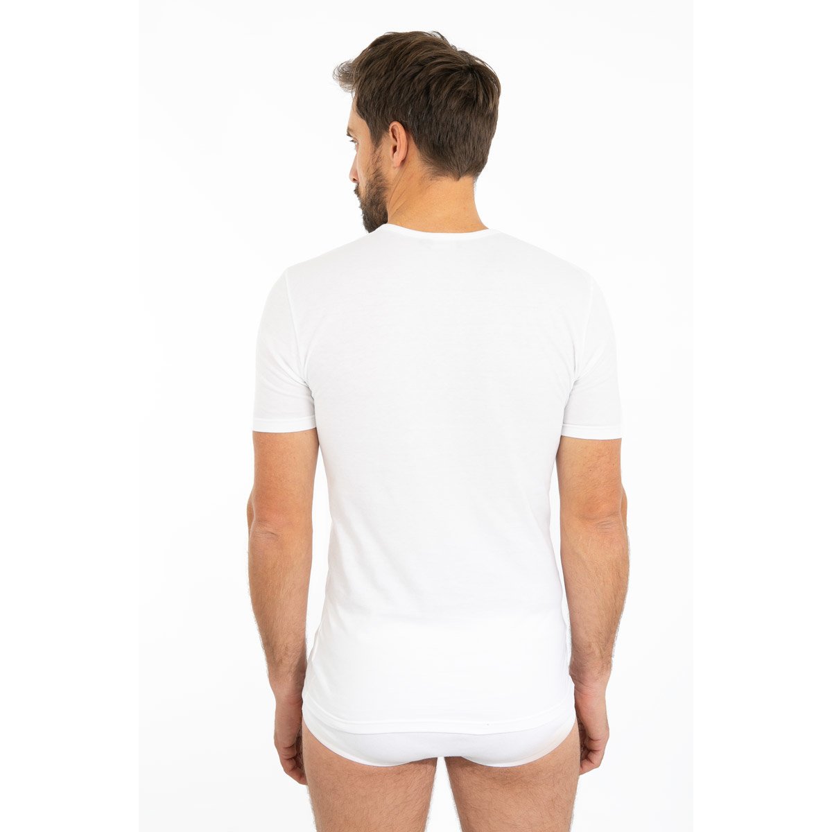 T-shirt col V en coton léger blanc, ARMOR-LUX