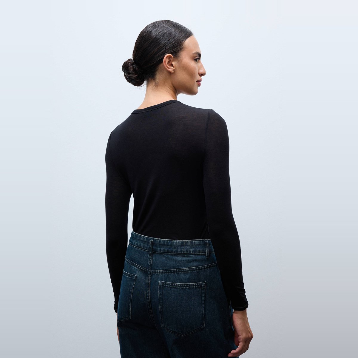 T-shirt manches longues contenant de la laine noir, MONOPRIX
