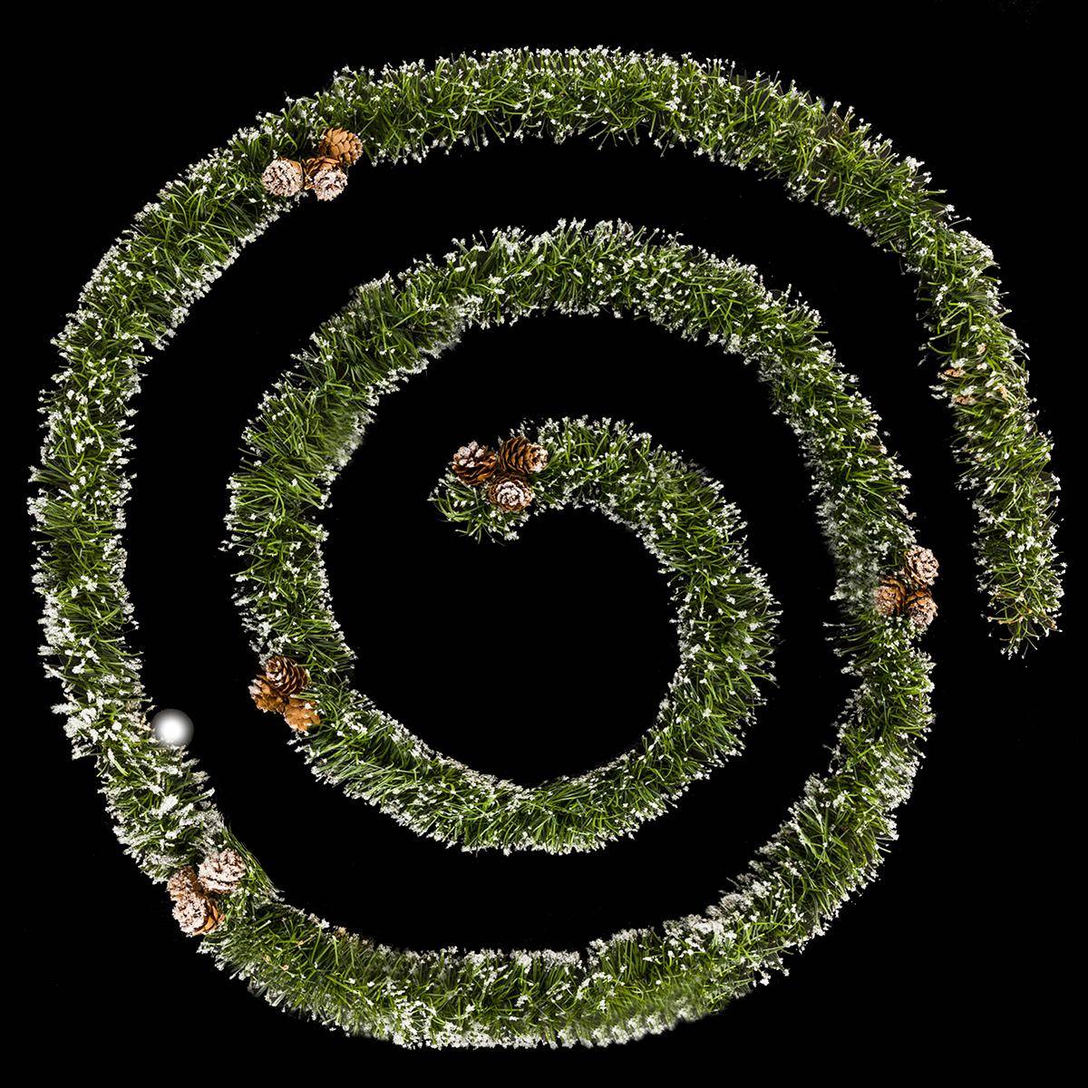 Guirlande floquée pommes de pin 7,5 cm x 2,7m 4 plis vert vert, ATMOSPHERA