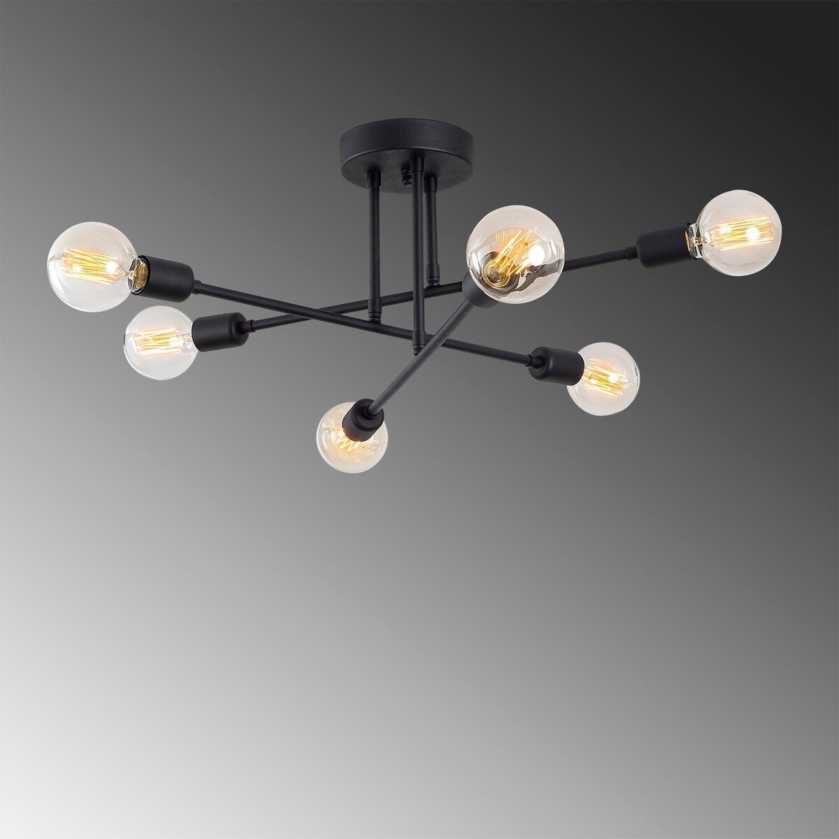 Plafonnier en métal noir 6 ampoules L64 cm - JULIA noir, CALICOSY