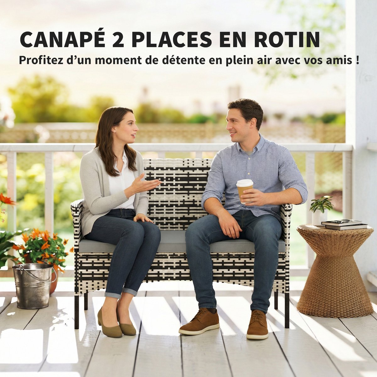 Canapé de jardin 2 places gris, OUTSUNNY