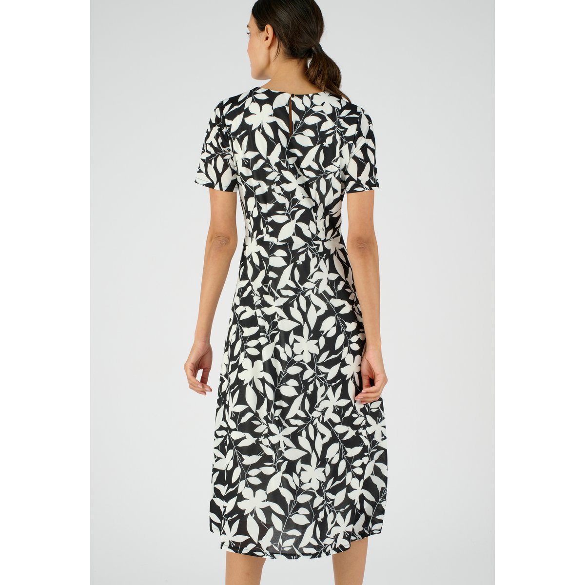 Robe maille crêpe stretch noir feuillage, DAMART