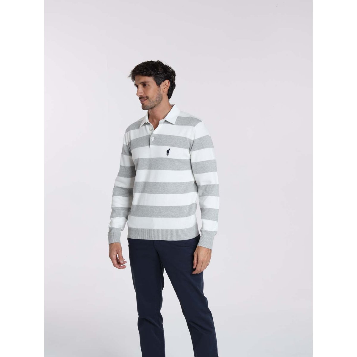 Pulls col polo en coton RACING gris chine/blanc, GENTLEMAN FARMER