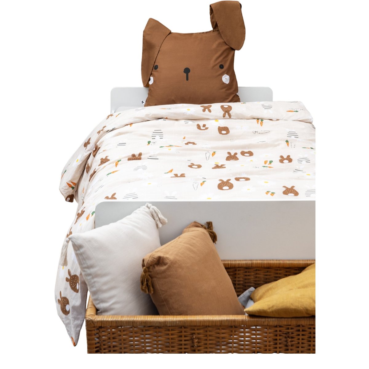 Housse de couette + taie Pompon le petit lapin beige, EDEN