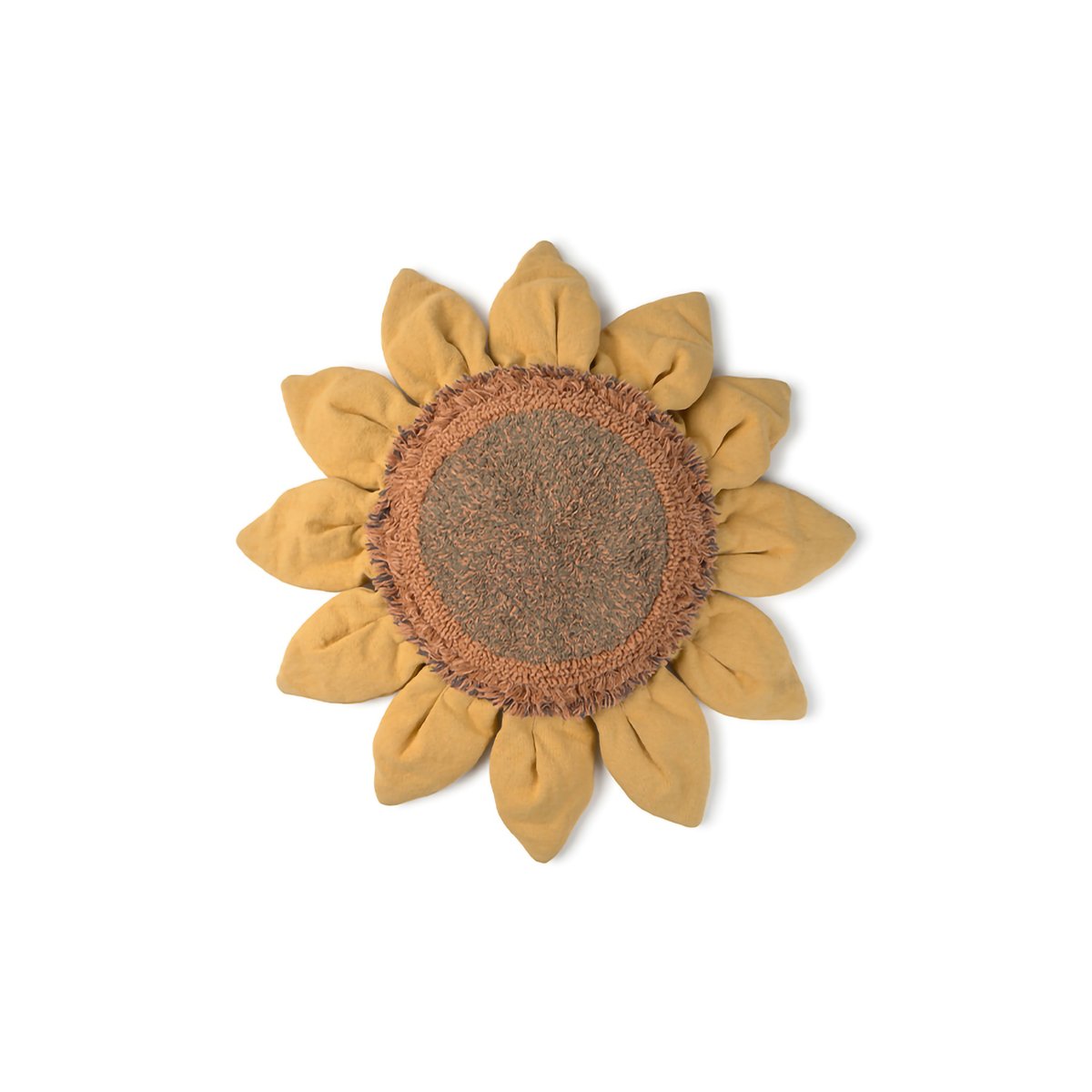Coussin de sol en coton Tournesol GROWING UP ON A FARM marron, gris foncé, miel, LORENA CANALS
