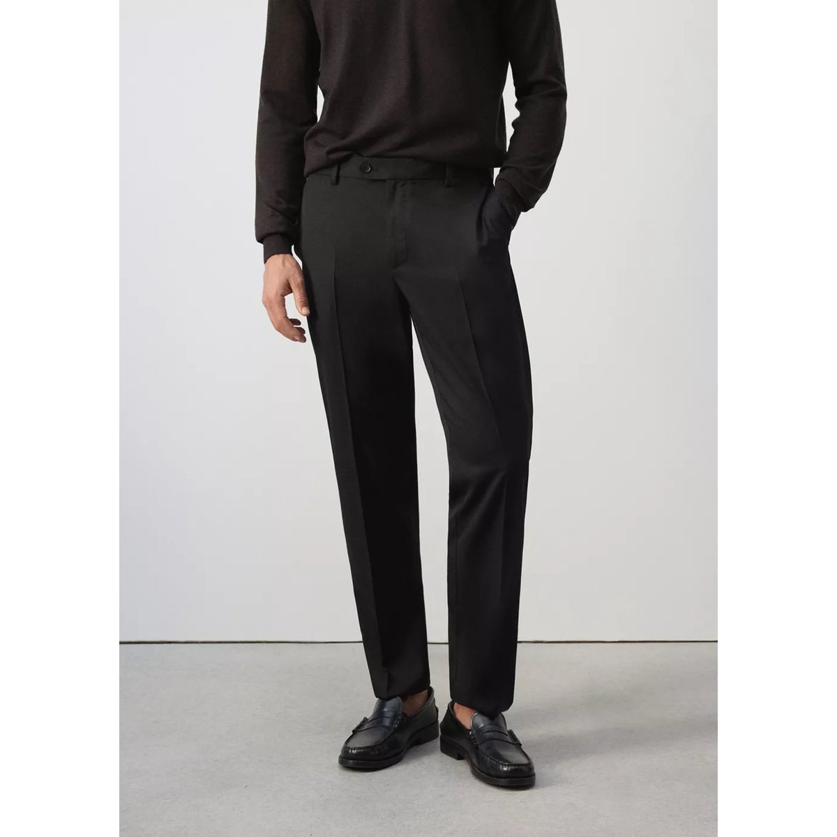 Pantalon coupe regular en mélange de laine noir, MANGO MAN
