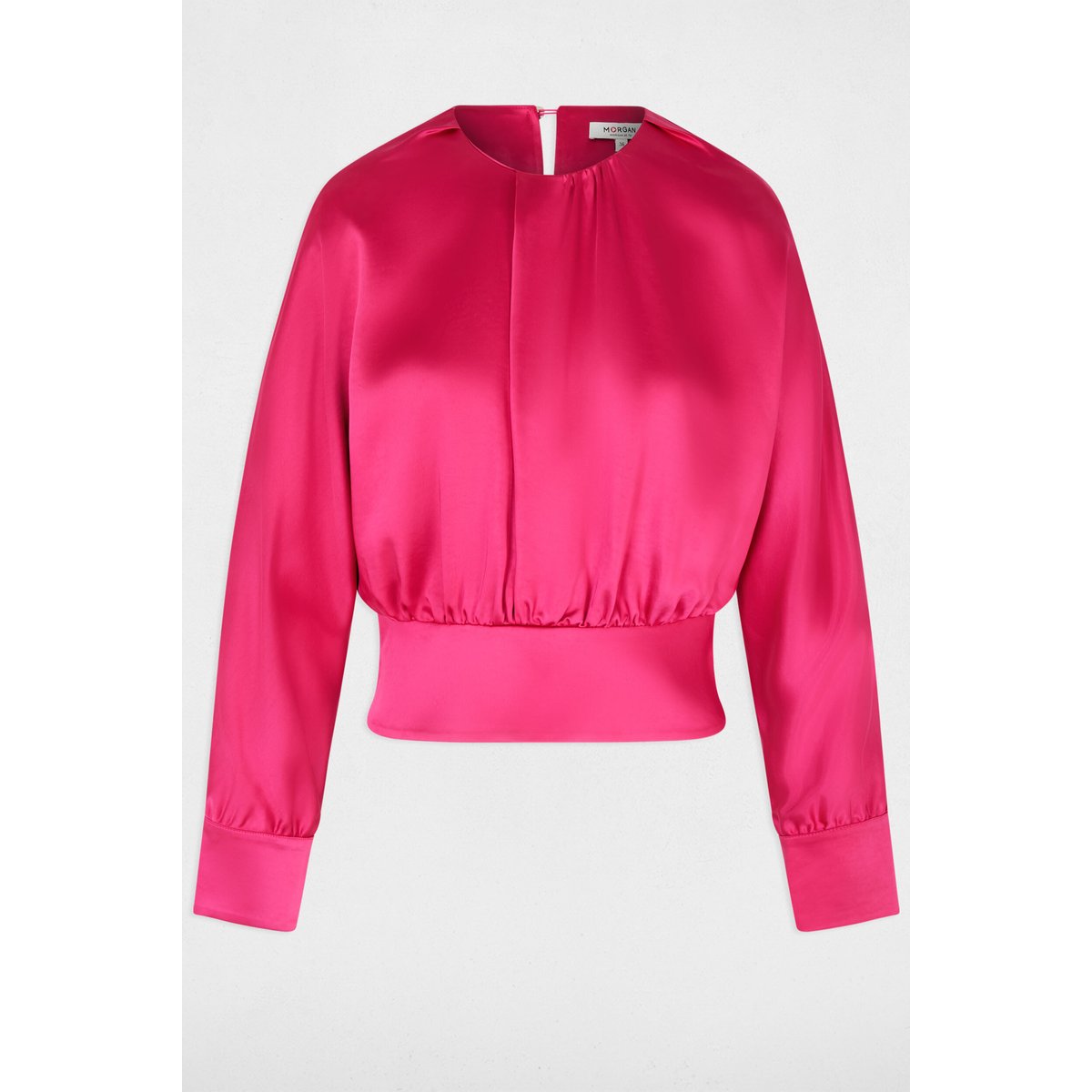 Blouse satinée manches longues rose vif, MORGAN