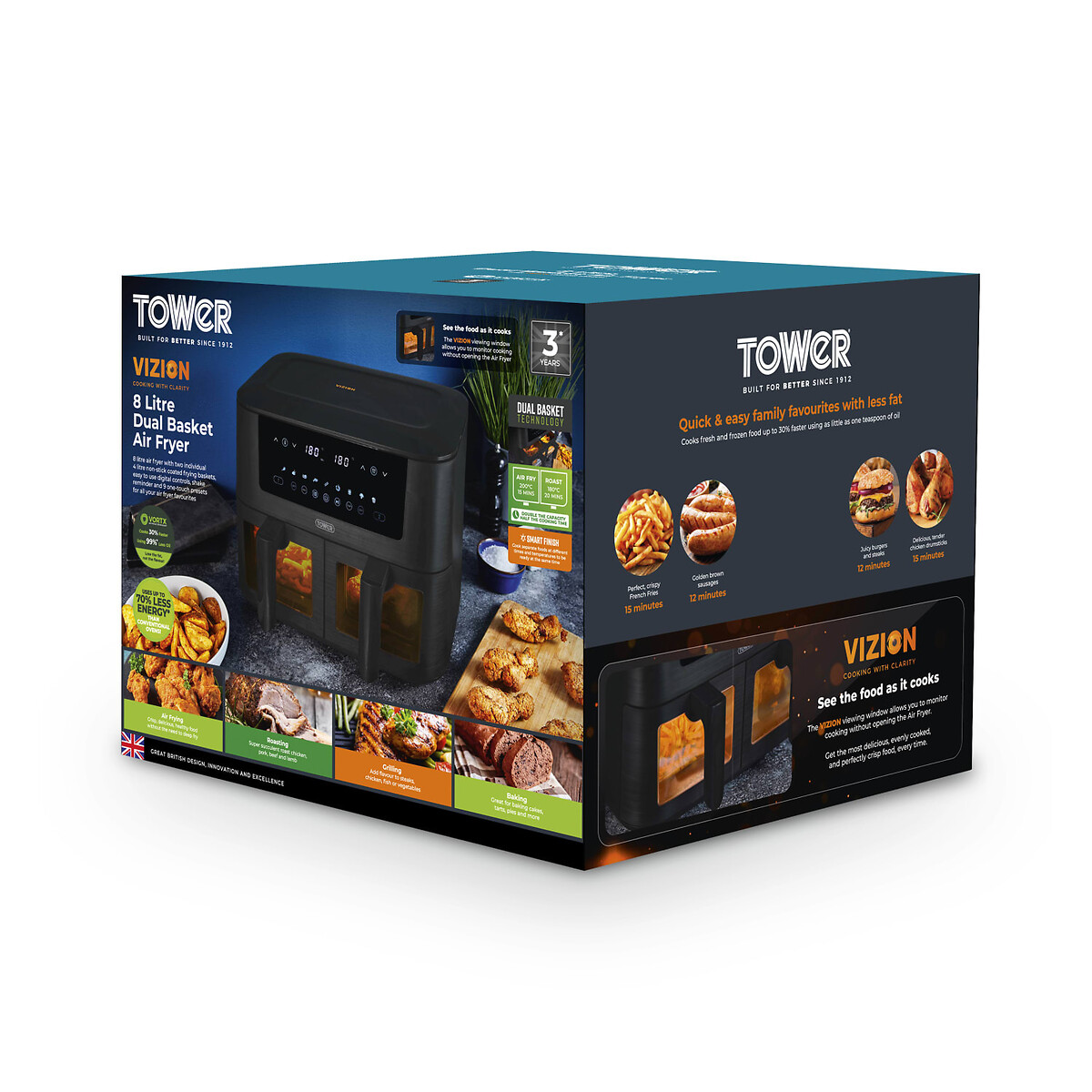 Vortx Vizion 8L Dual Basket Air Fryer - T17151 black, TOWER