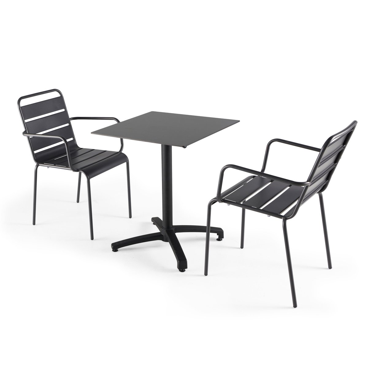 Table 60x60 cm inclinable stratifiée avec pied noir et chaises en métal, OPERA gris anthracite, OVIALA
