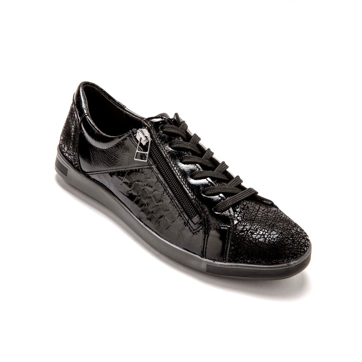 Baskets zippées cuir semelle amovible vernis noir, PEDICONFORT