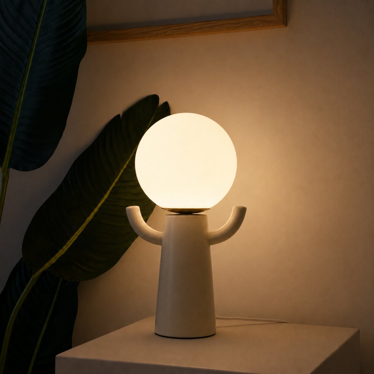 Lampe en céramique et verre opalin - PAUL blanc cassé, MAISON PAVANE