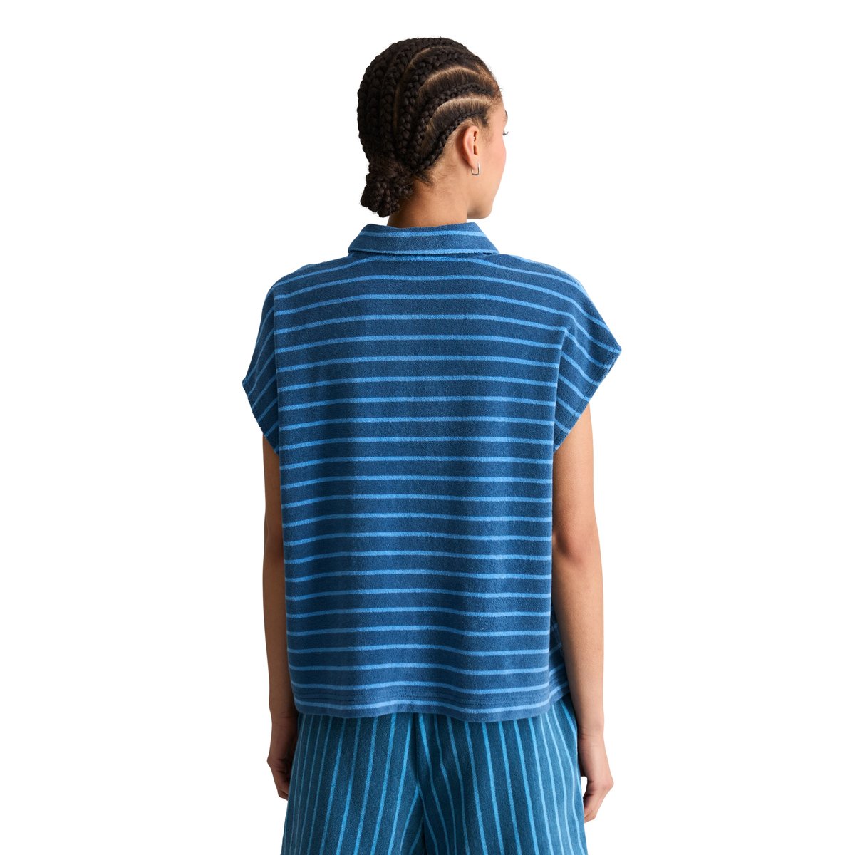 Polo en éponge relaxed en coton organique bleu, MARC O’POLO DENIM