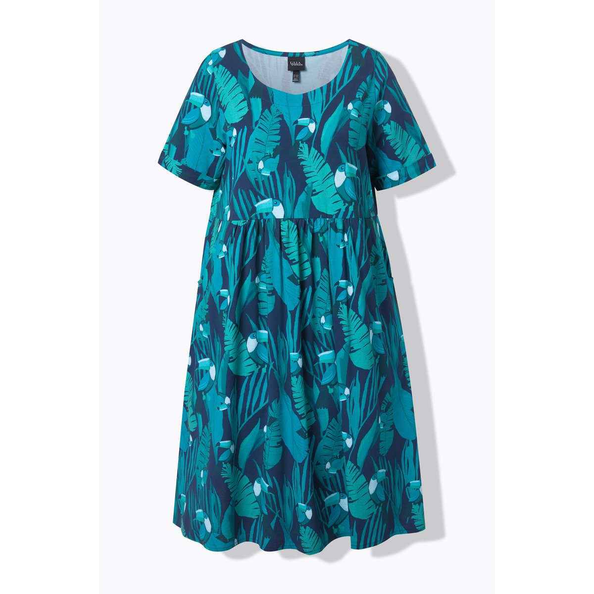 Robe midi en jersey, motif toucans bleu turquoise, ULLA POPKEN