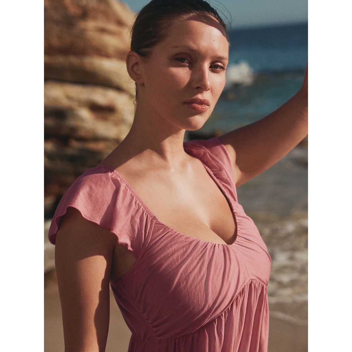Robe midi en jersey à col v rose, NEXT