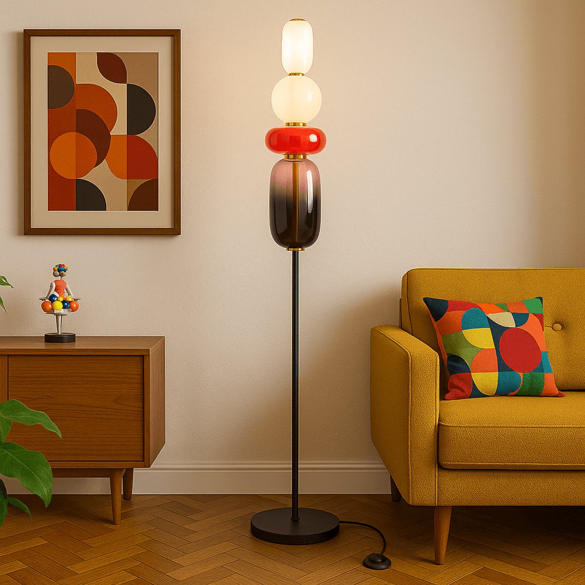 Lampadaire en verre et acier, SUGAR noir et blanc, KARE DESIGN