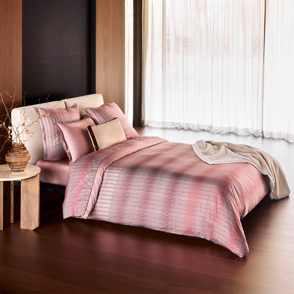 Drap plat en satin de coton rouge, VASSILY a motif, BOSS HOME