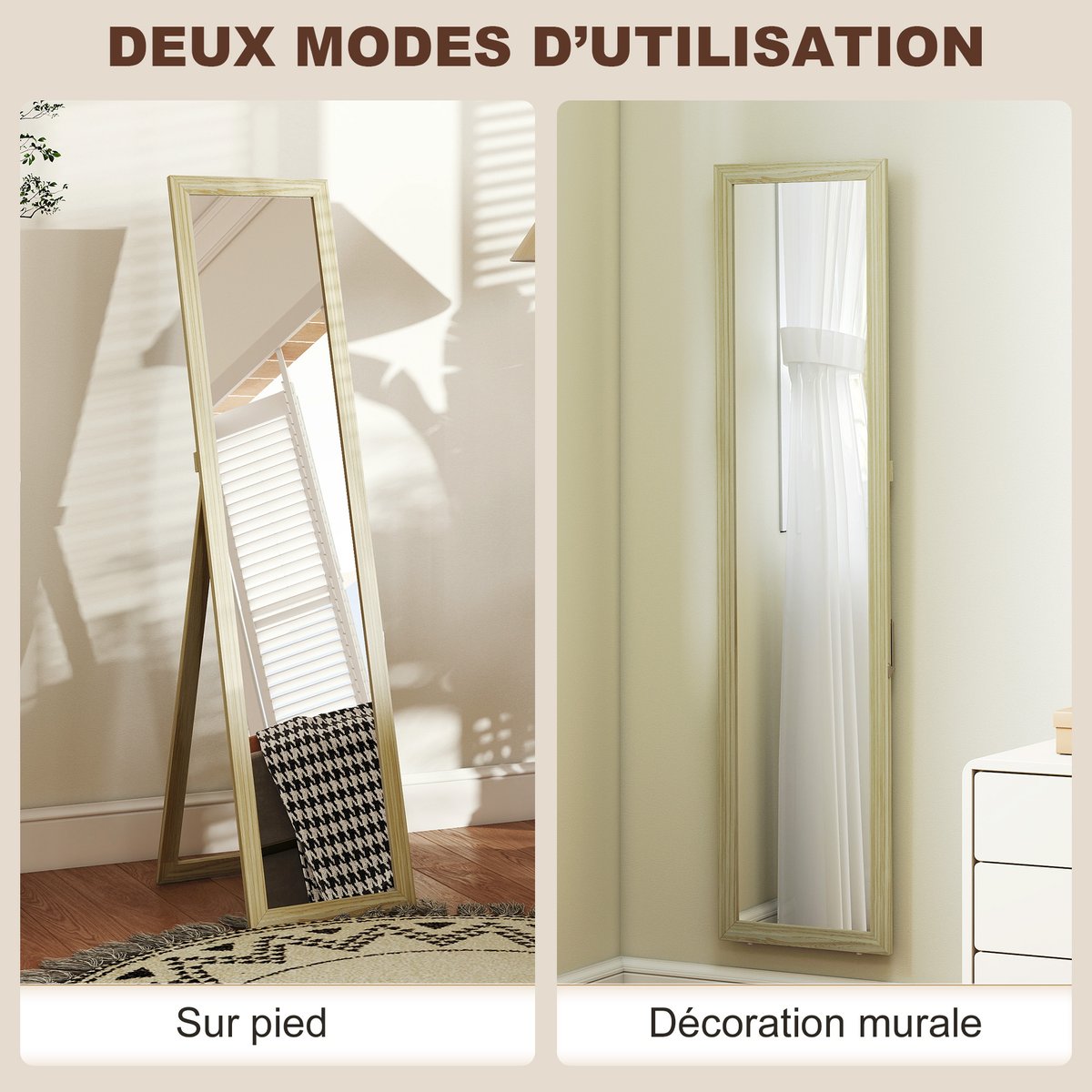Miroir en pied MDF Bois naturel bois naturel, HOMCOM