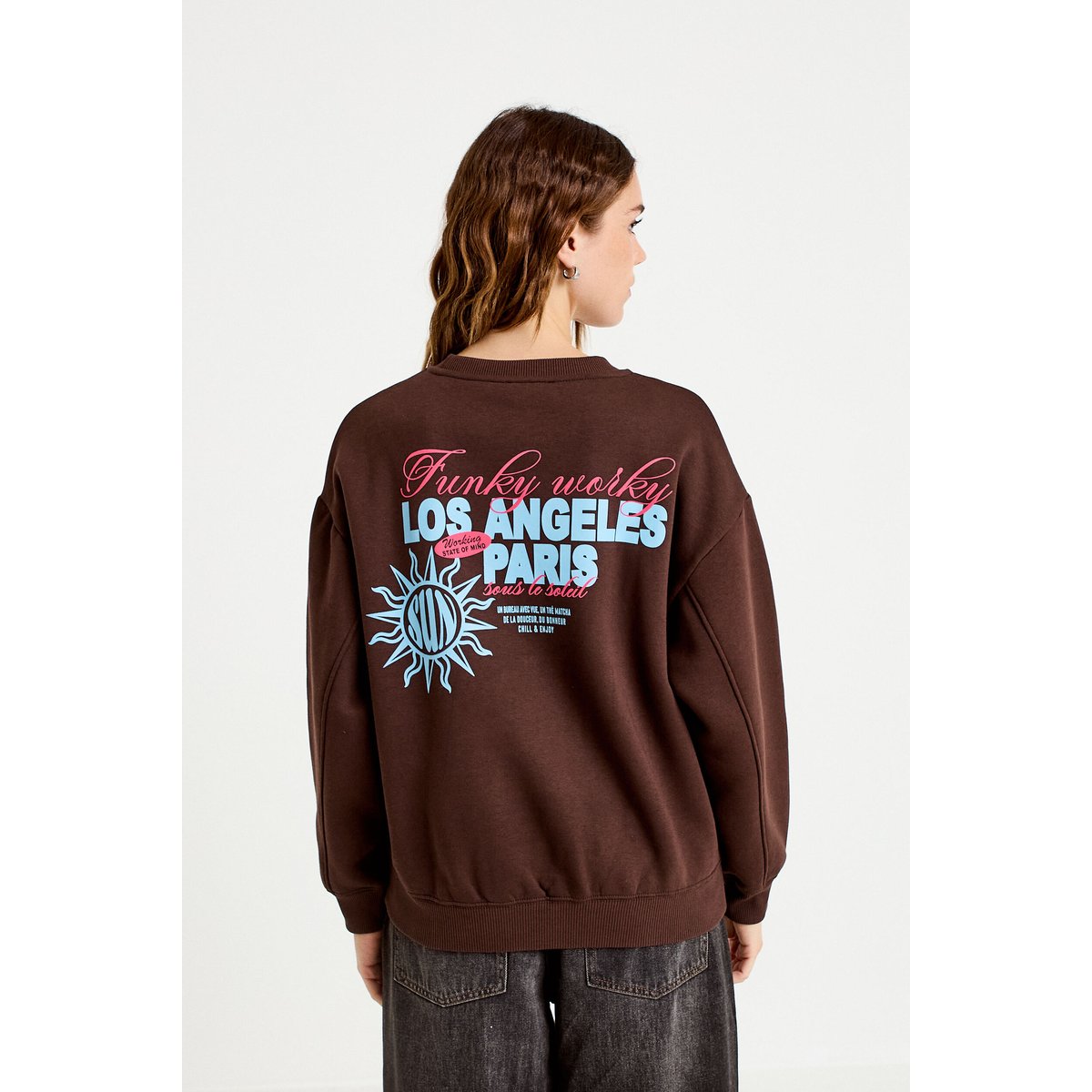Sweat col rond manches longues marron foncé, CACHE CACHE