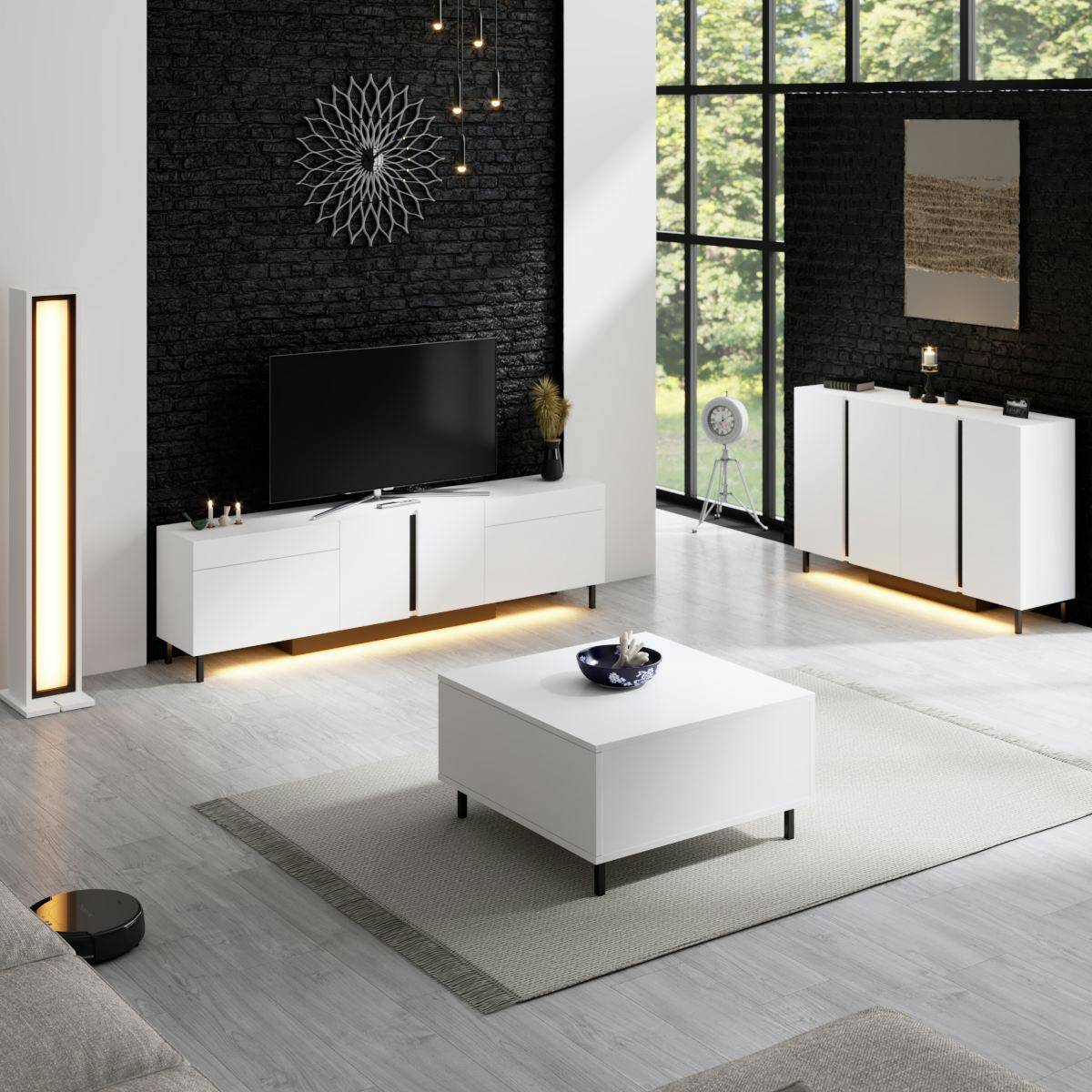 Meuble TV 180 cm, LED intégrées AURA blanc, PIER IMPORT
