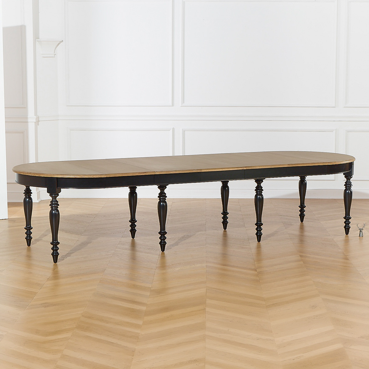 Table à manger modulable, plateau en chêne, 14 couverts JADE noire, ROBIN DES BOIS