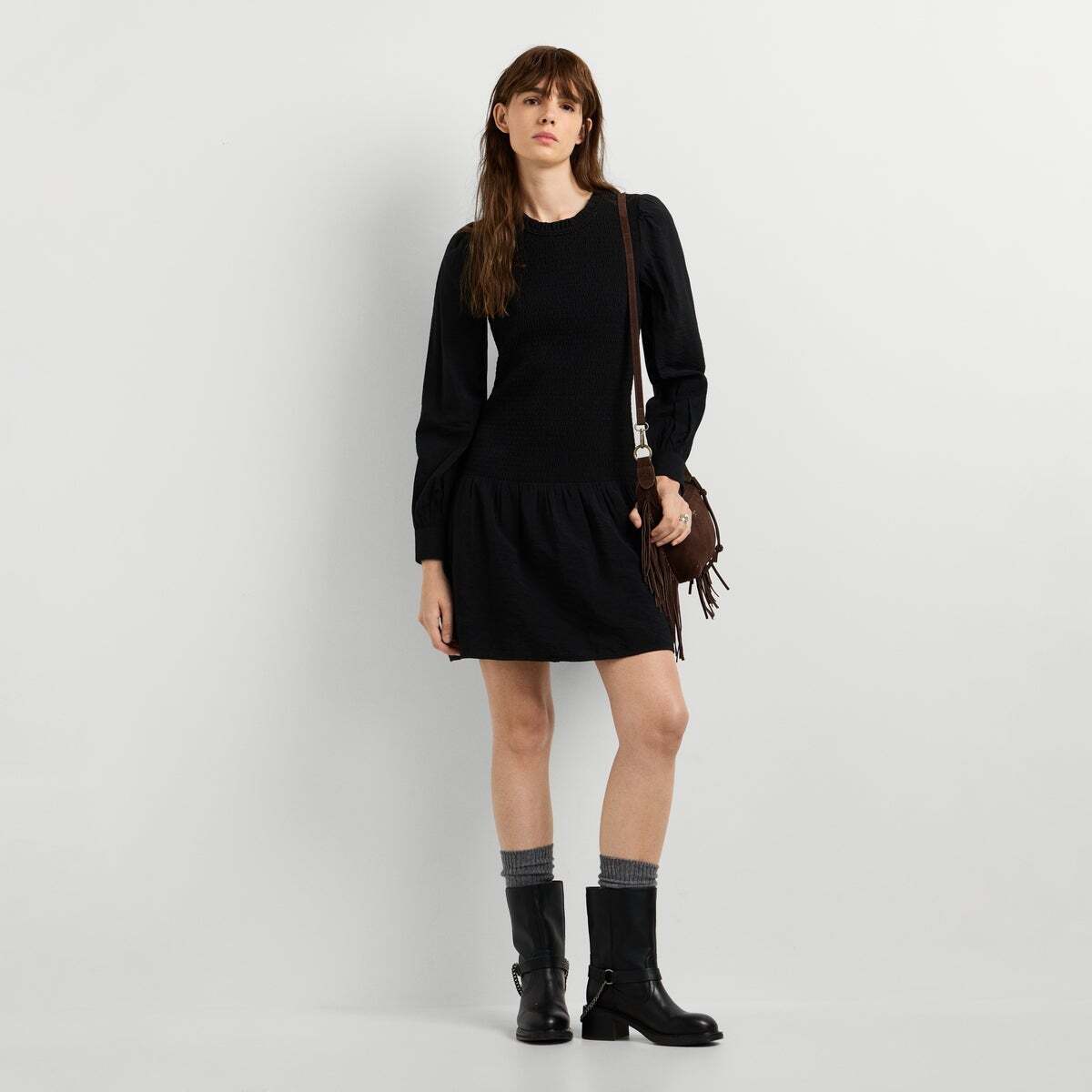 Robe Courte Avec Détails Froncés noir, PEPE JEANS