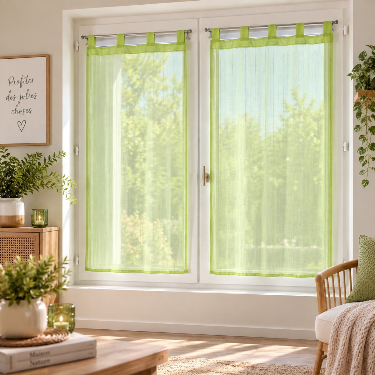 Paire de Voilage raye Horizon vert, EDEN