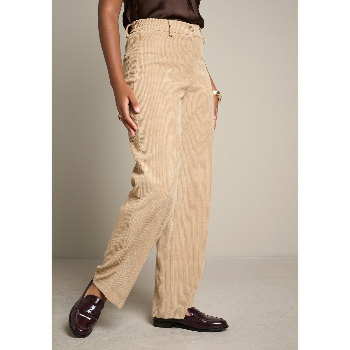Pantalon large en velours côtelé lt beige, LOLALIZA