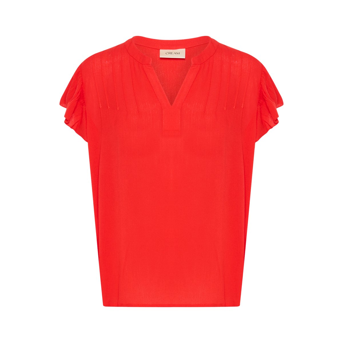 Blouse with short sleeve rouge flame scarlet, CREAM