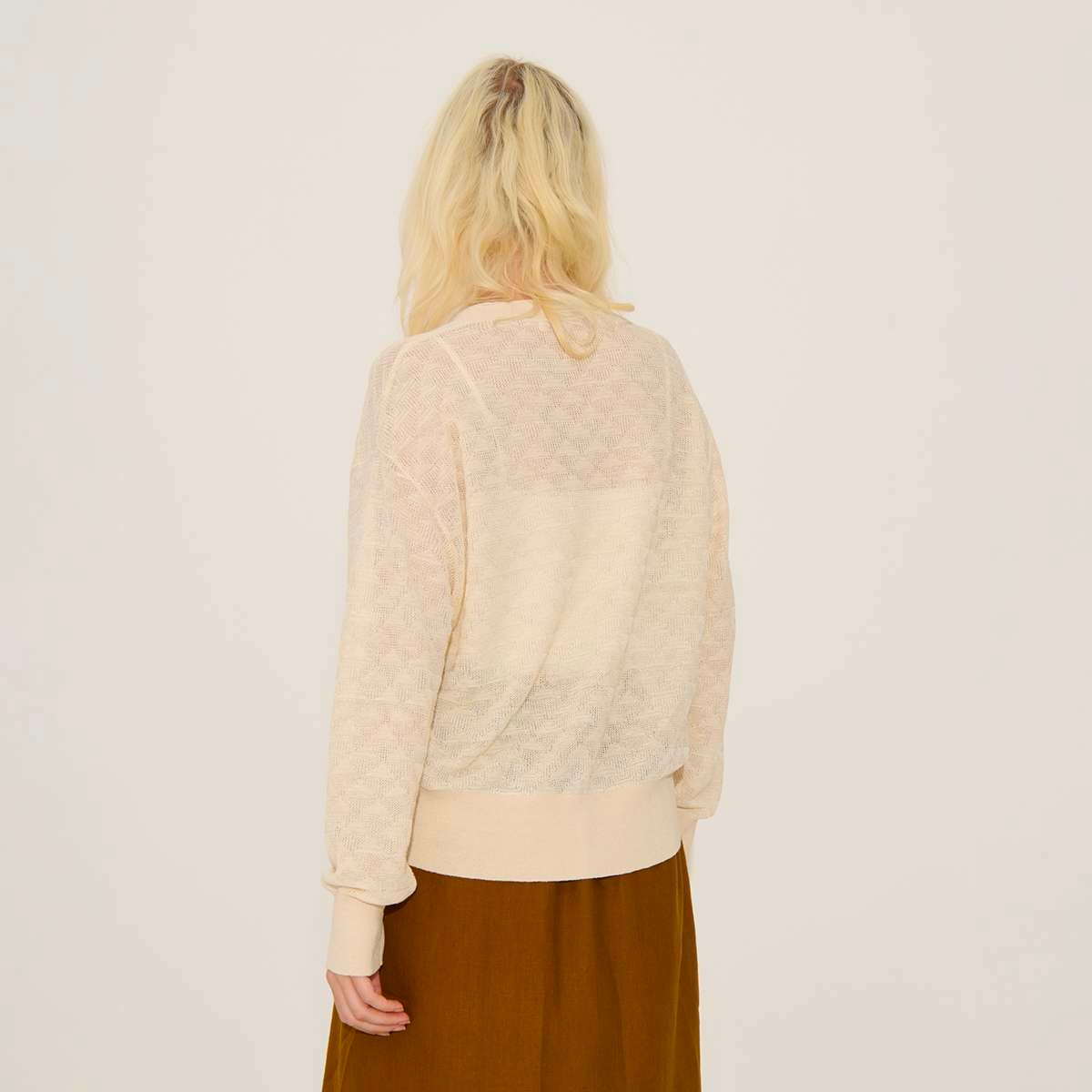 Gilet col V en chanvre mélangé PERNELLE ivoire-beige, BENSIMON