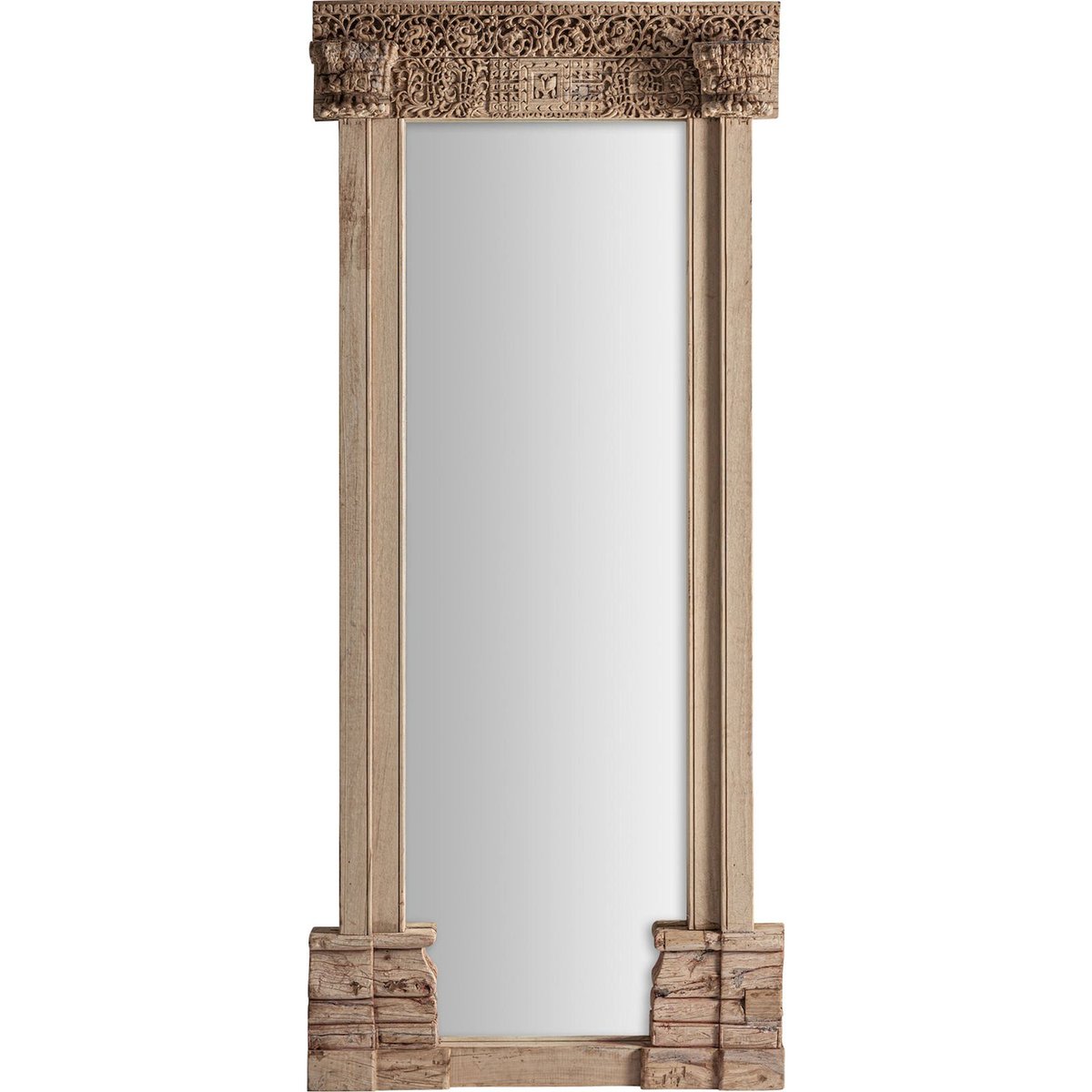 Miroir ethnique en teck sculpté bois clair brun patiné, RECOLLECTION