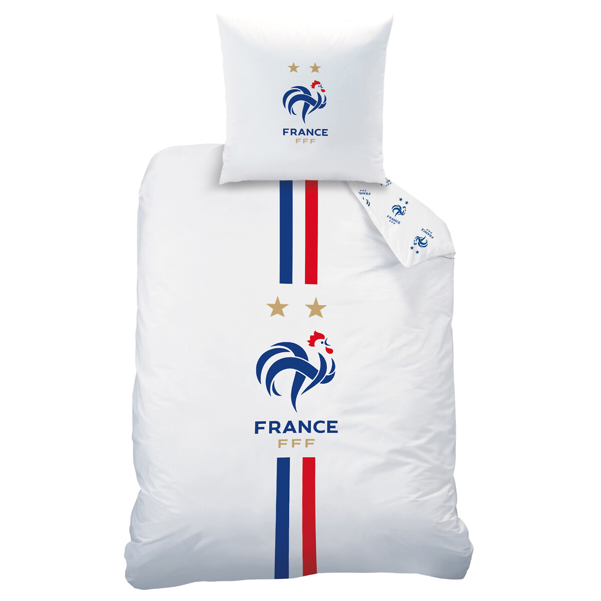 Parure de lit coton, FFF Equipe de France blanc imprimé, FFF