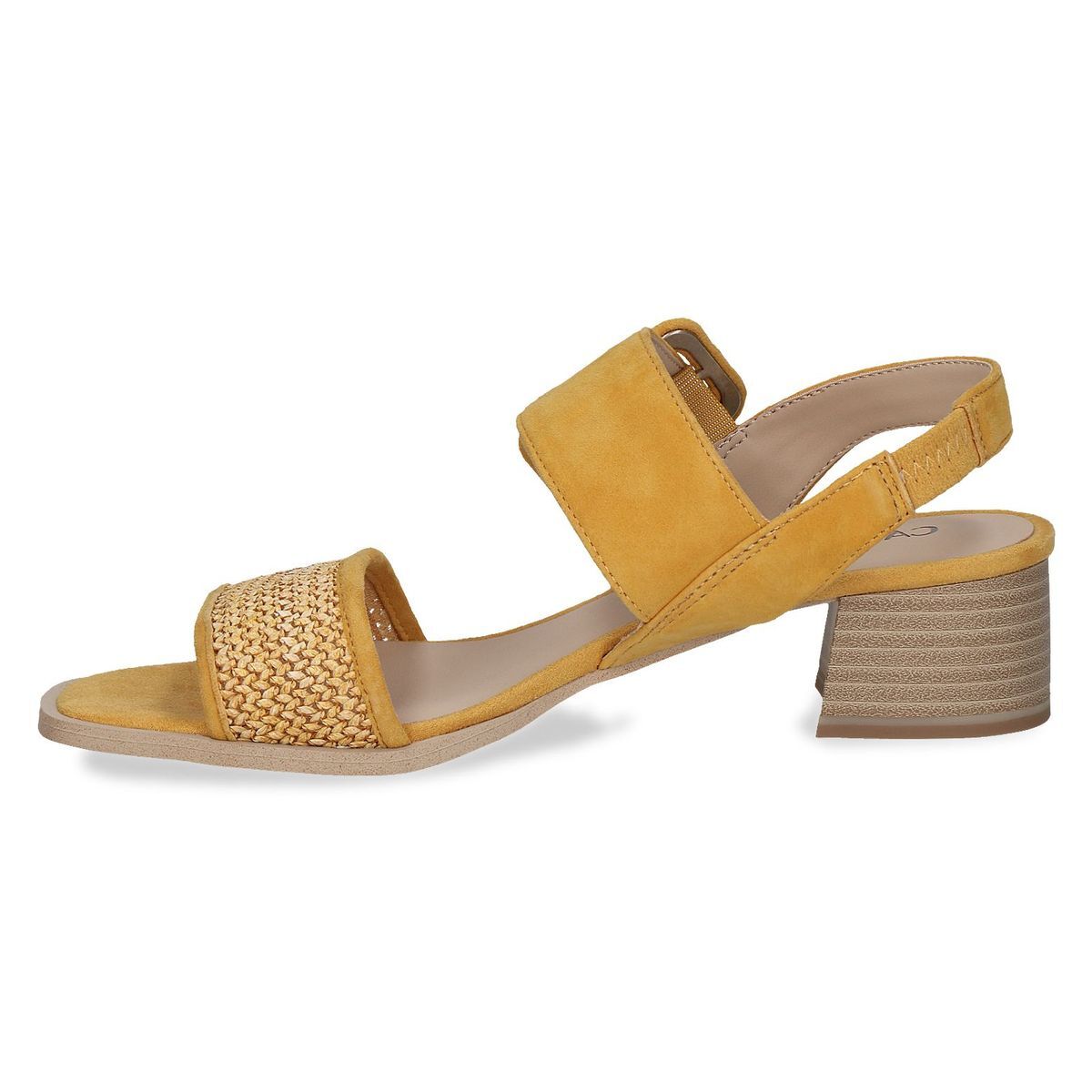 Sandale à talon en boucle jaune mangue suède, CAPRICE