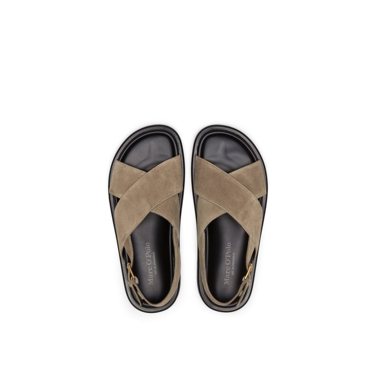 Sandale en cuir de vachette velours noble grau, MARC O'POLO