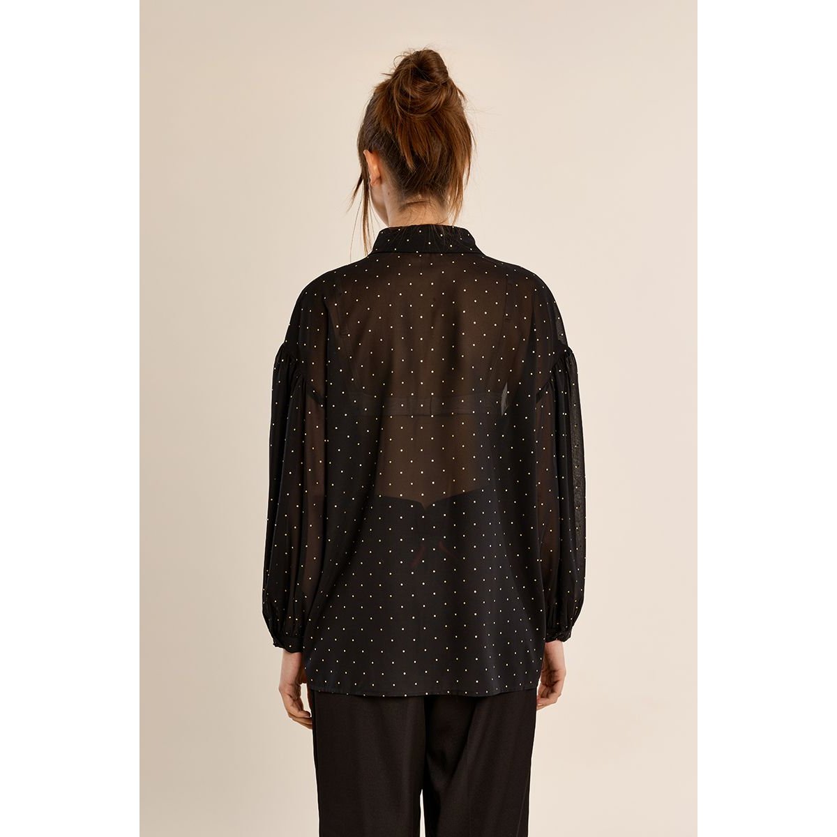 Blouse à pois en semi-transparence noir, MOLLY BRACKEN