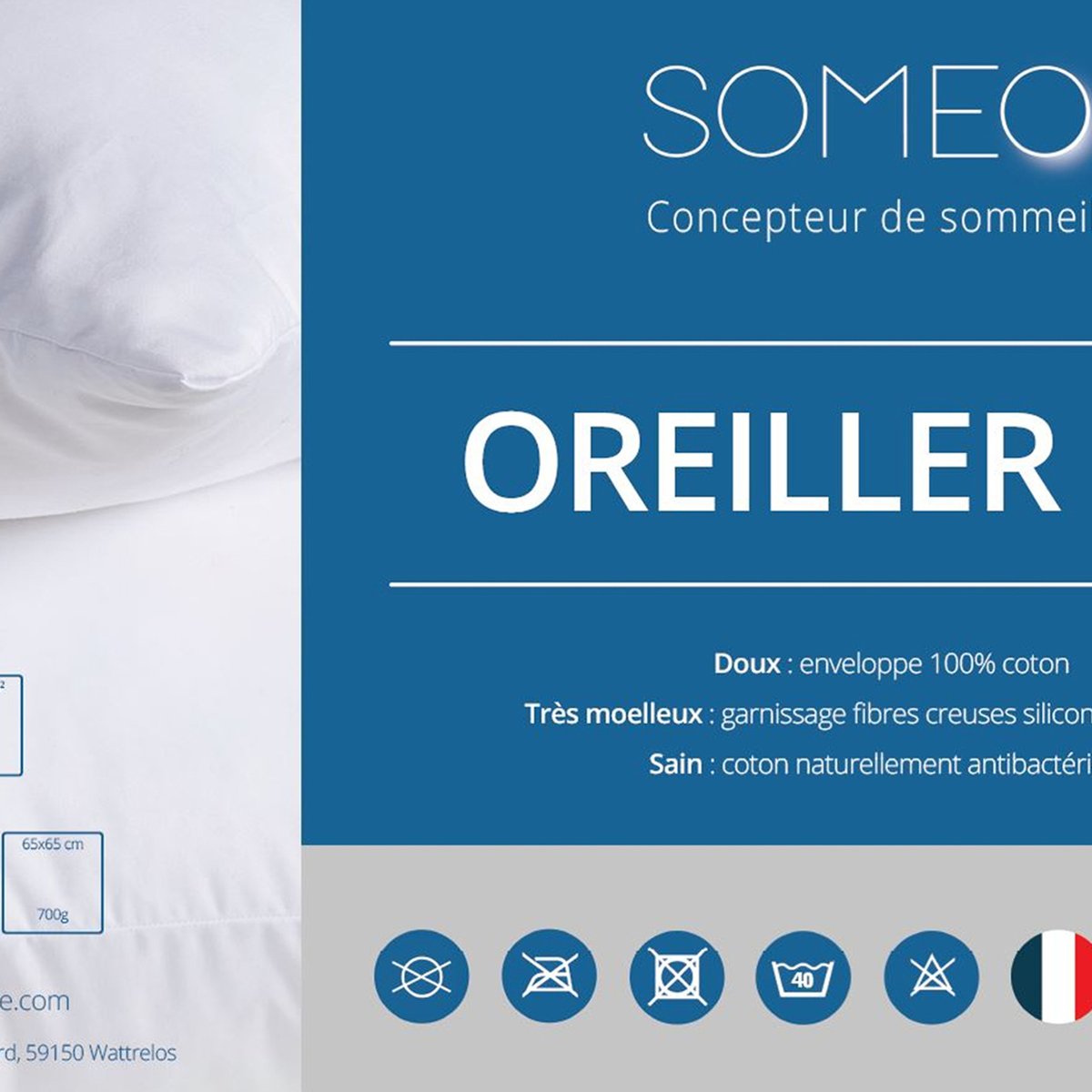 Oreiller confort enveloppe coton (lot de 2) blanc, SOMEO