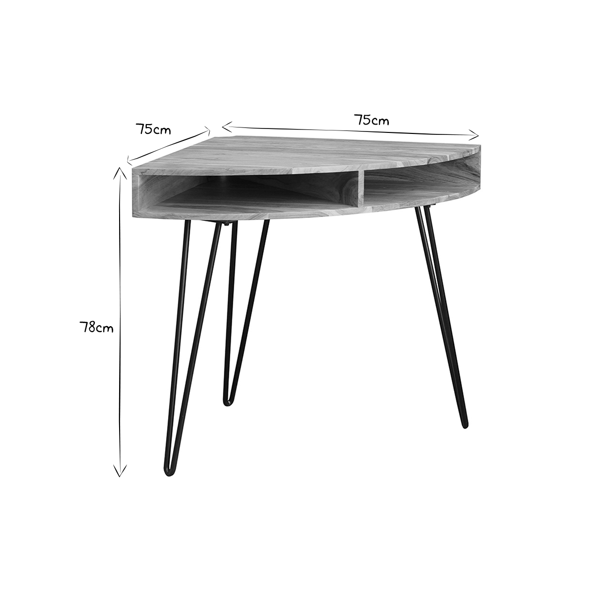 Bureau d'angle avec rangements bois massif et métal noir L75 cm GOSBY bois brut, MILIBOO