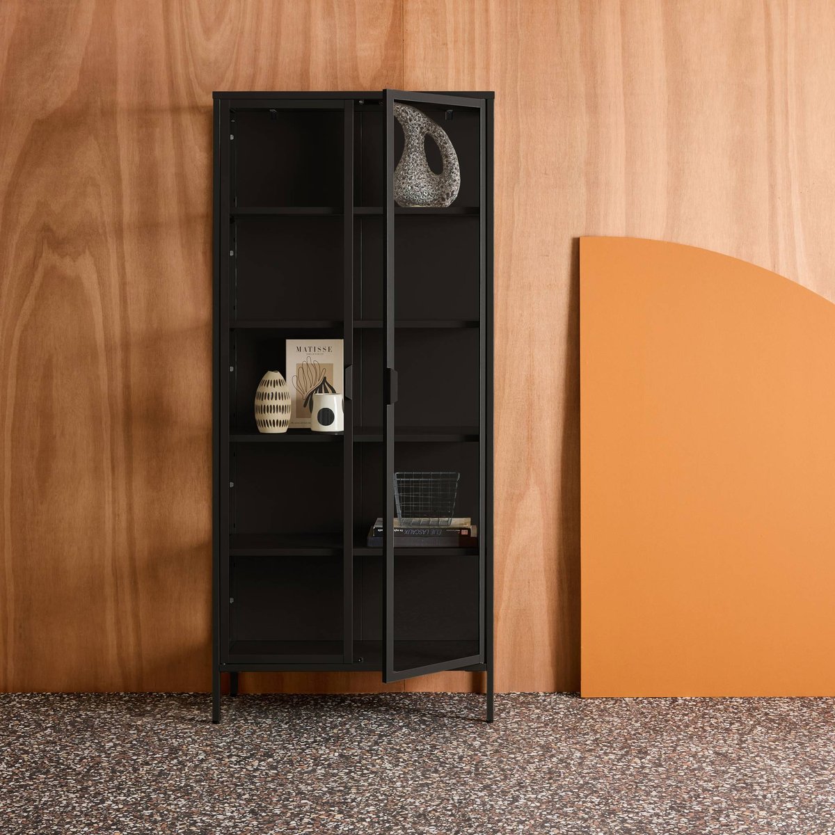 Buffet, vaisselier acier et verre trempé 2 portes 180cm ARKANSAS noir, SWEEEK