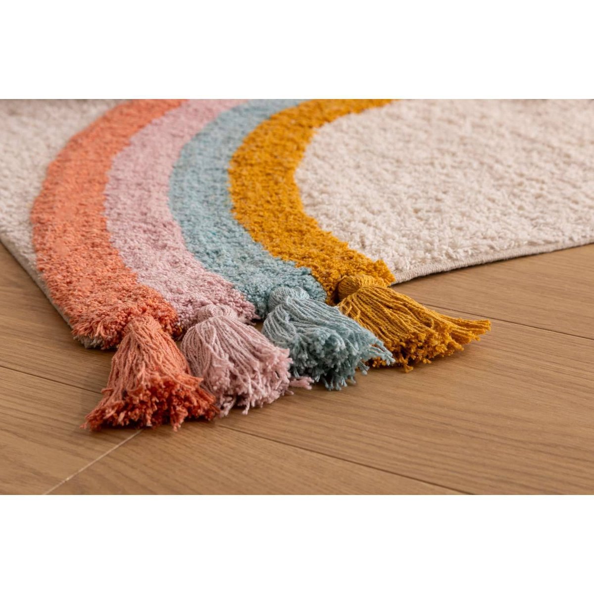 Tapis enfant rectangulaire à pompons ARC EN CIEL multicolore, ATMOSPHERA