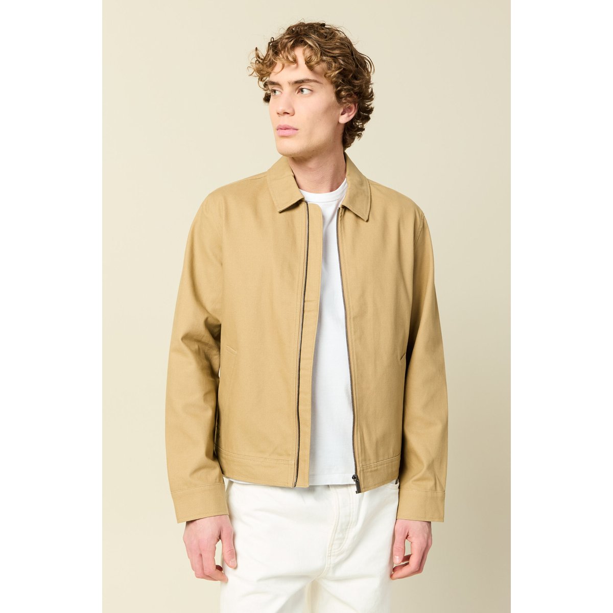 Blouson droit court en coton beige, BONOBO