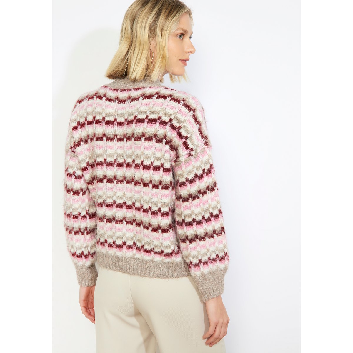 Pull graphique en maille duveteuse taupe, LOLALIZA