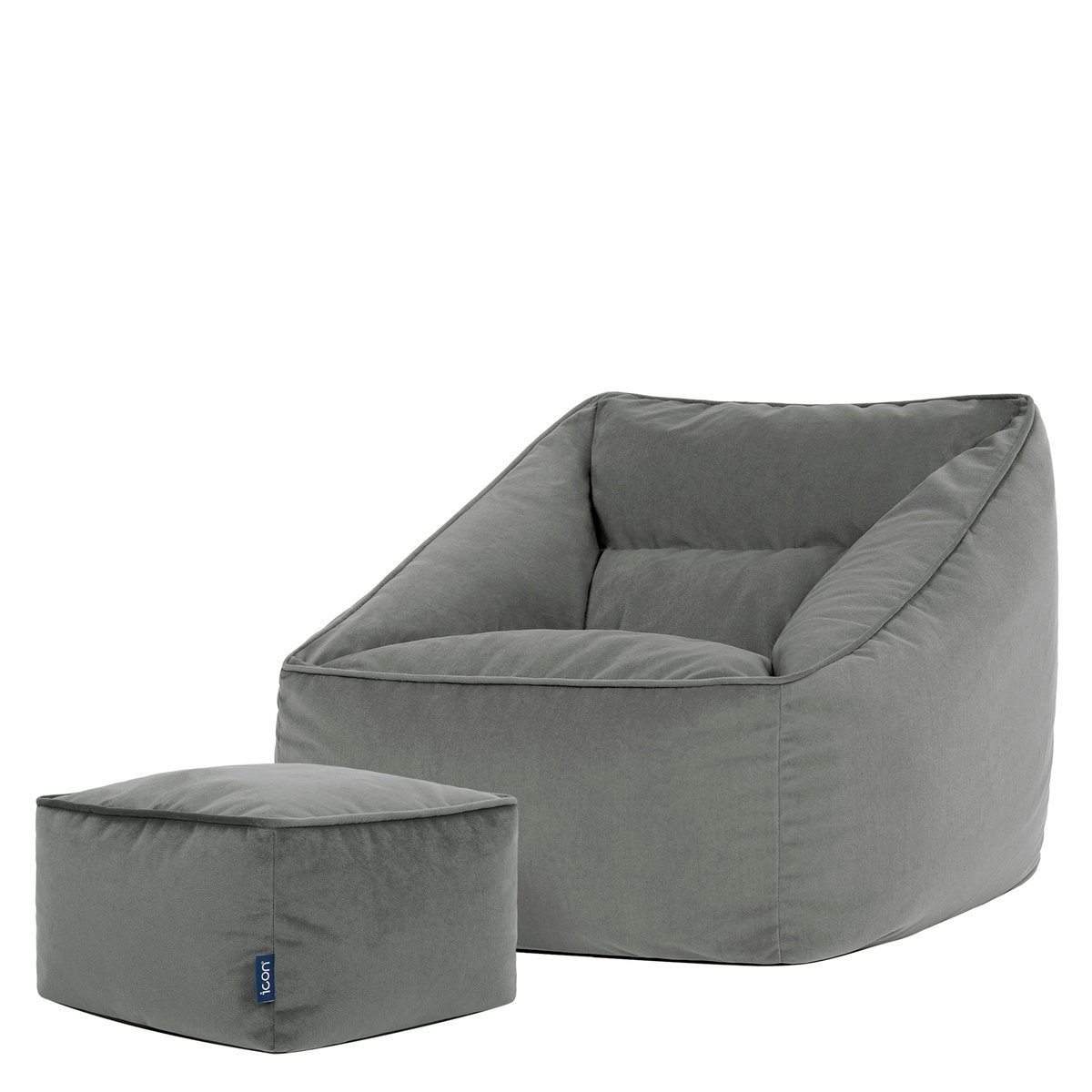 Pouf fauteuil salon et son repose-pied carré en velours mat Oeko-Tex® - NATALIA gris anthracite, ICON