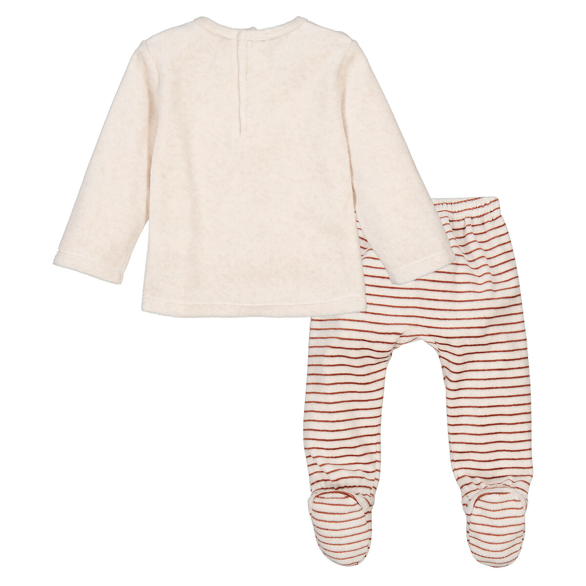 2-delige pyjama in fluweel, leeuwmotief en strepen gemengd, LA REDOUTE COLLECTIONS
