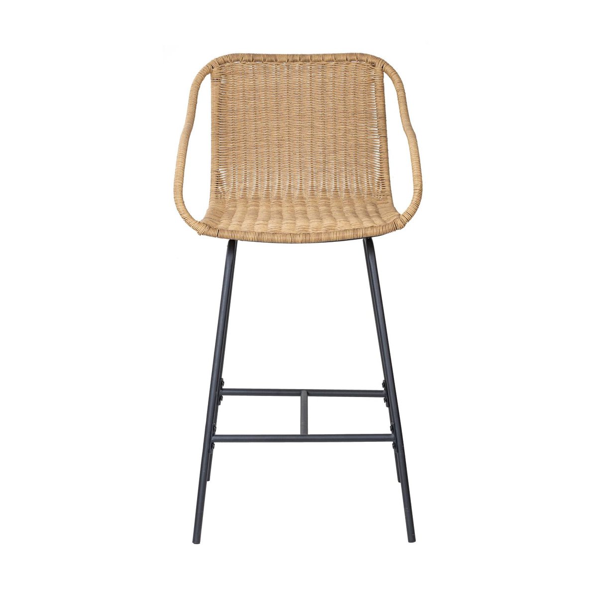 Lot de chaises de bar et d'ilot en métal et assise rotin 65cm MOOREA | Lot de 8 naturel, MOB IN