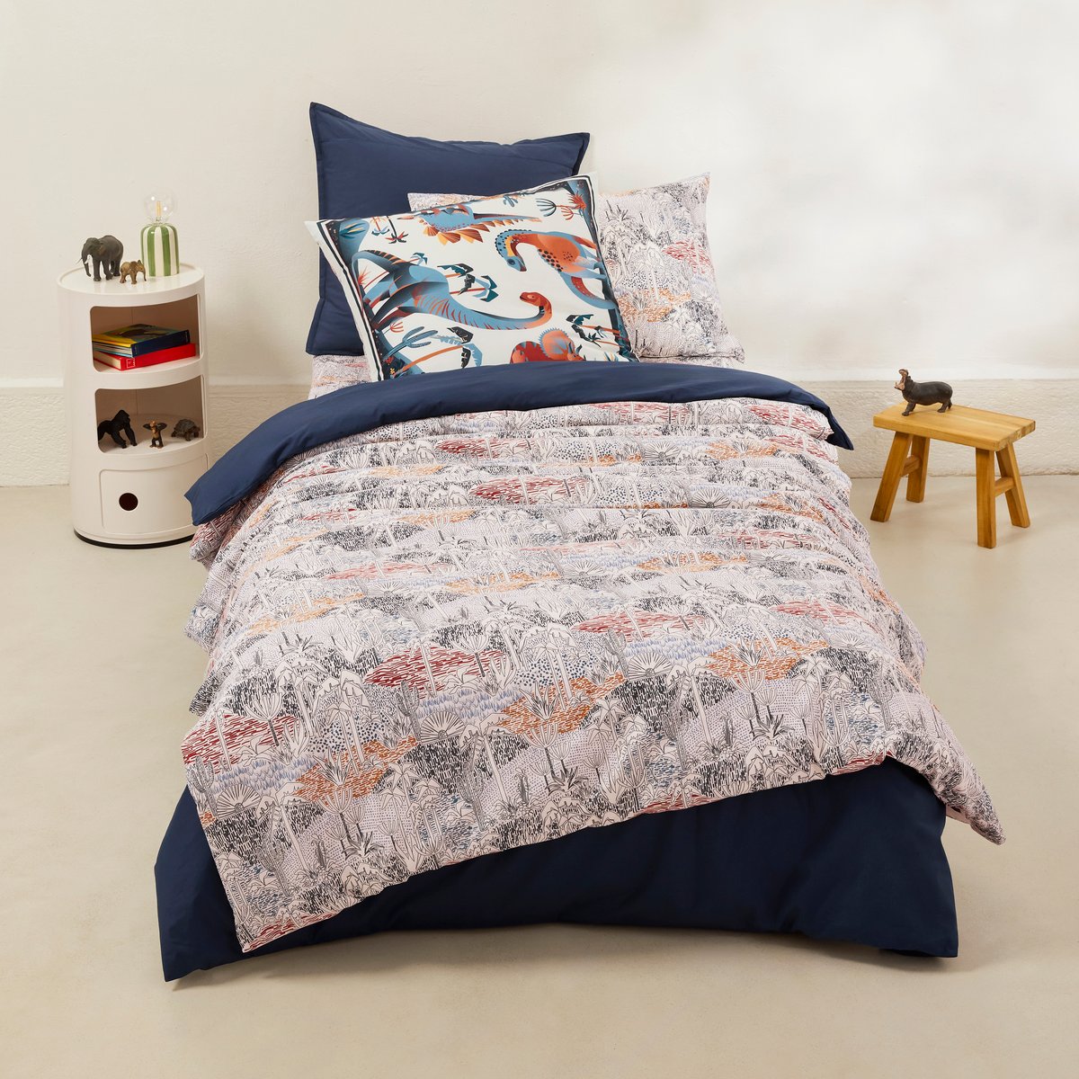 Housse de couette réversible coton bio JURASSIC imprimé, CARRE BLANC