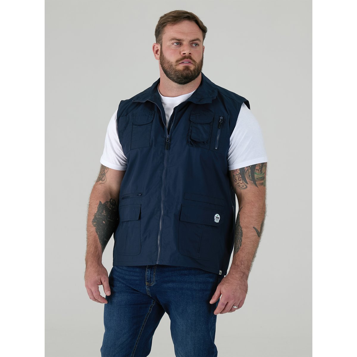 Gilet de chasse grande taille motif/style multiples poches ENZO bleu marine, DUKE
