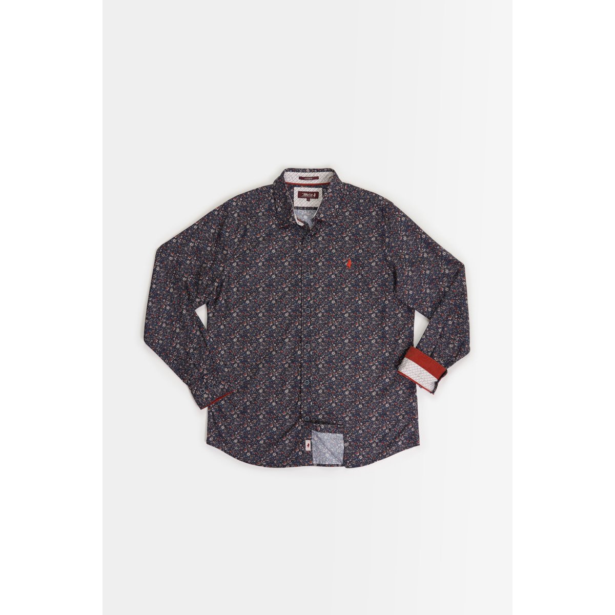 Chemise imprimée motif fleurs des bois bleu marine, MCS