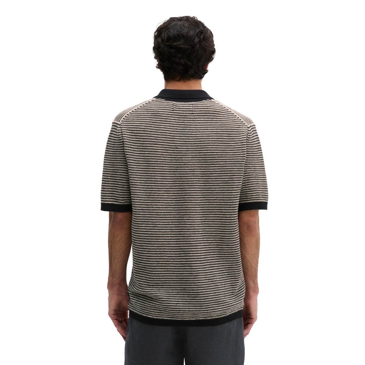 Polo en tricot régulier en coton bio et en lin noir, MARC O'POLO