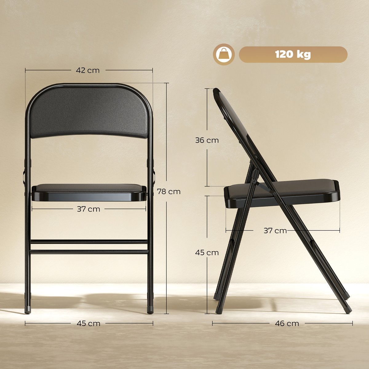 Chaise pliante Revêtement synthétique Noir noir, HOMCOM