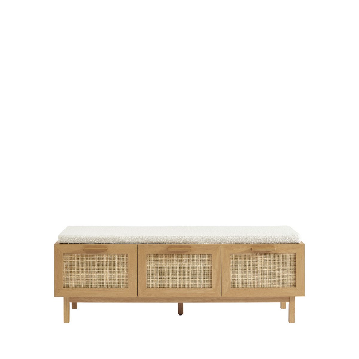 Banc d'entrée avec rangement à chaussures en bois et cannage L140cm- JUNE bois clair, DRAWER