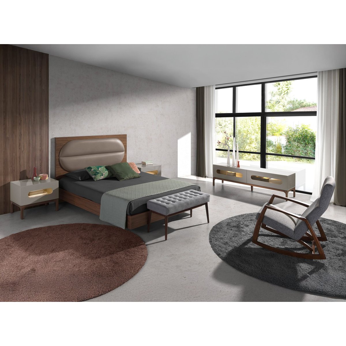 Tabouret en tissu gris | noyer, ANGEL CERDA